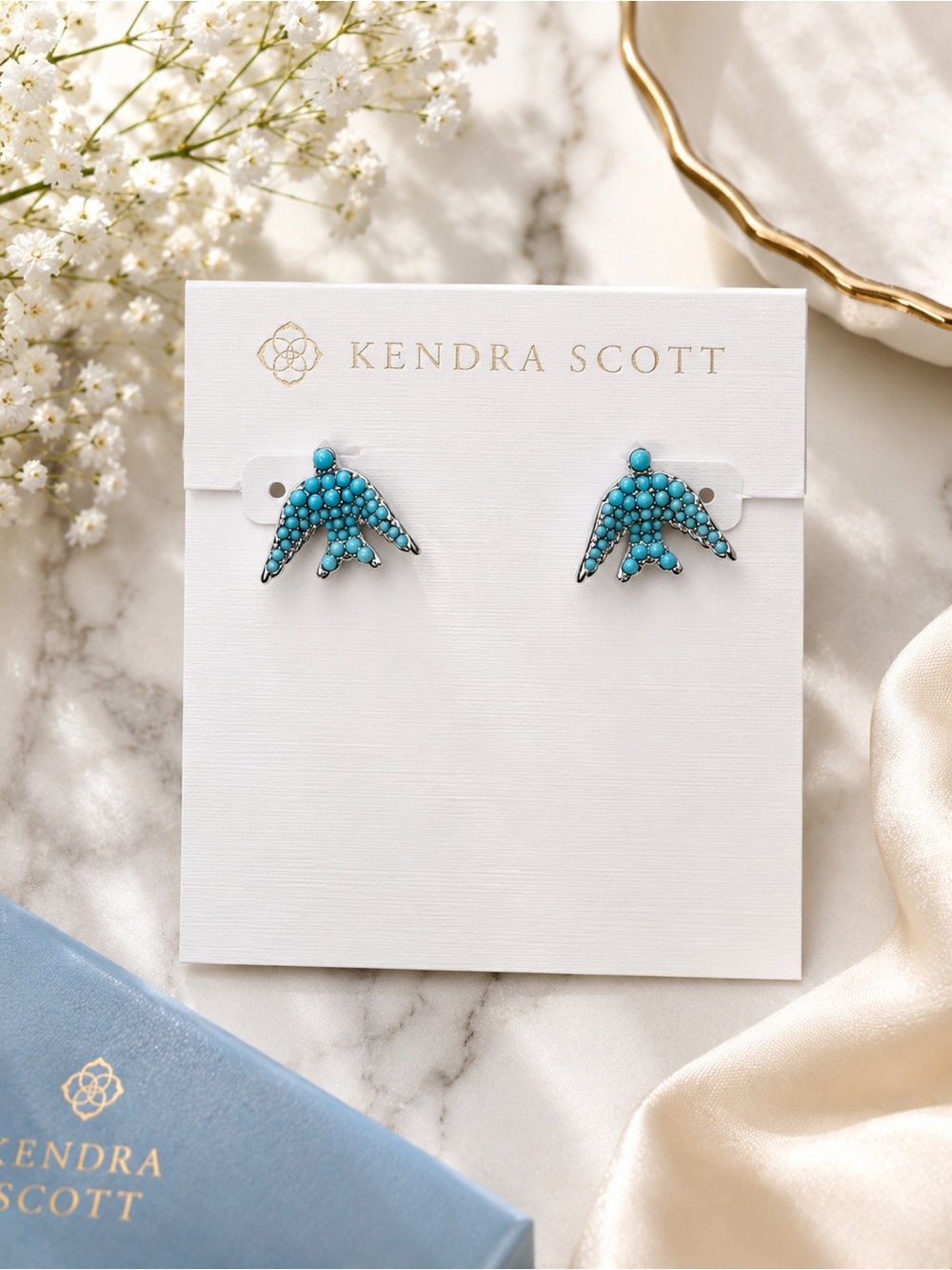 Kendra Scott Melody Bird Stud Earrings Silver Turquoise Blue